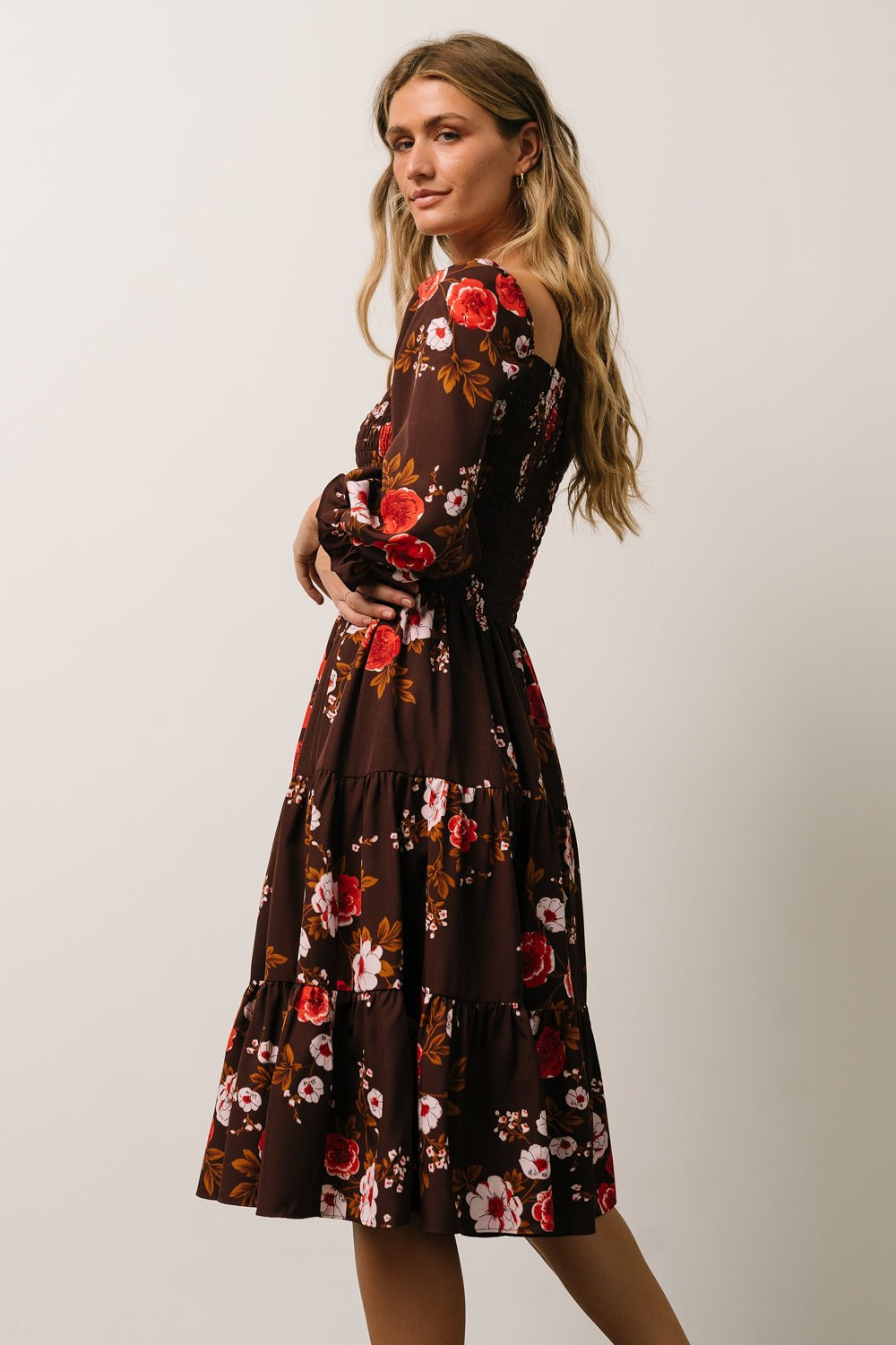 Marta Smocked Midi Dress | Mahogany Floral | Baltic Born