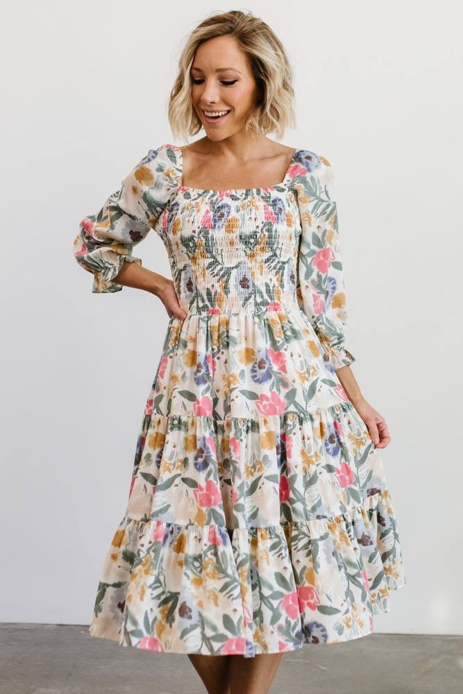 Marta Smocked Midi Dress | Navy Floral | Baltic Born