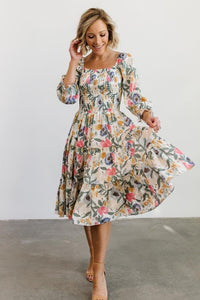 Marta Smocked Midi Dress | Multi Floral | Baltic Born