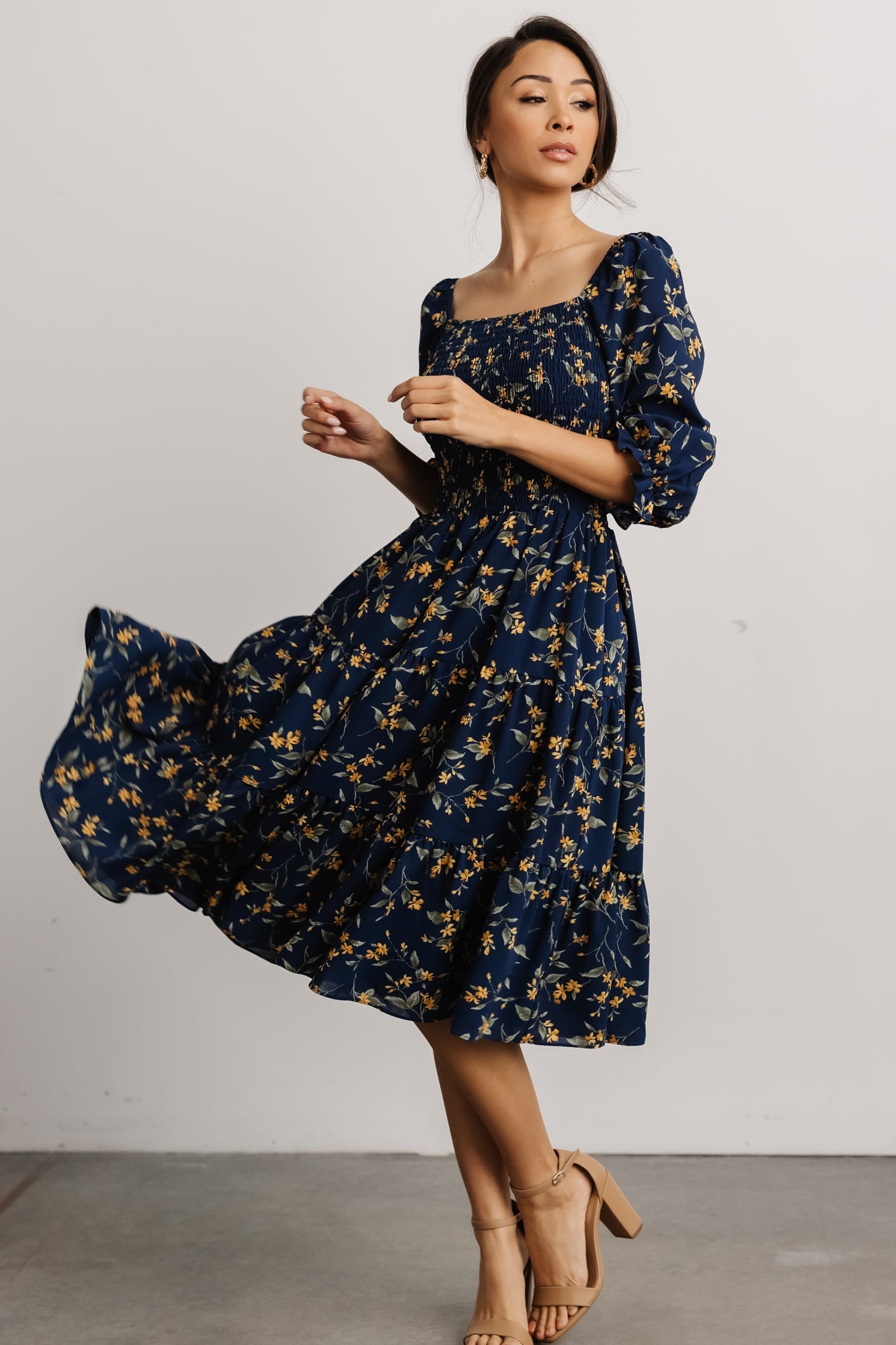 Marta Smocked Midi Dress | Navy Floral | Baltic Born