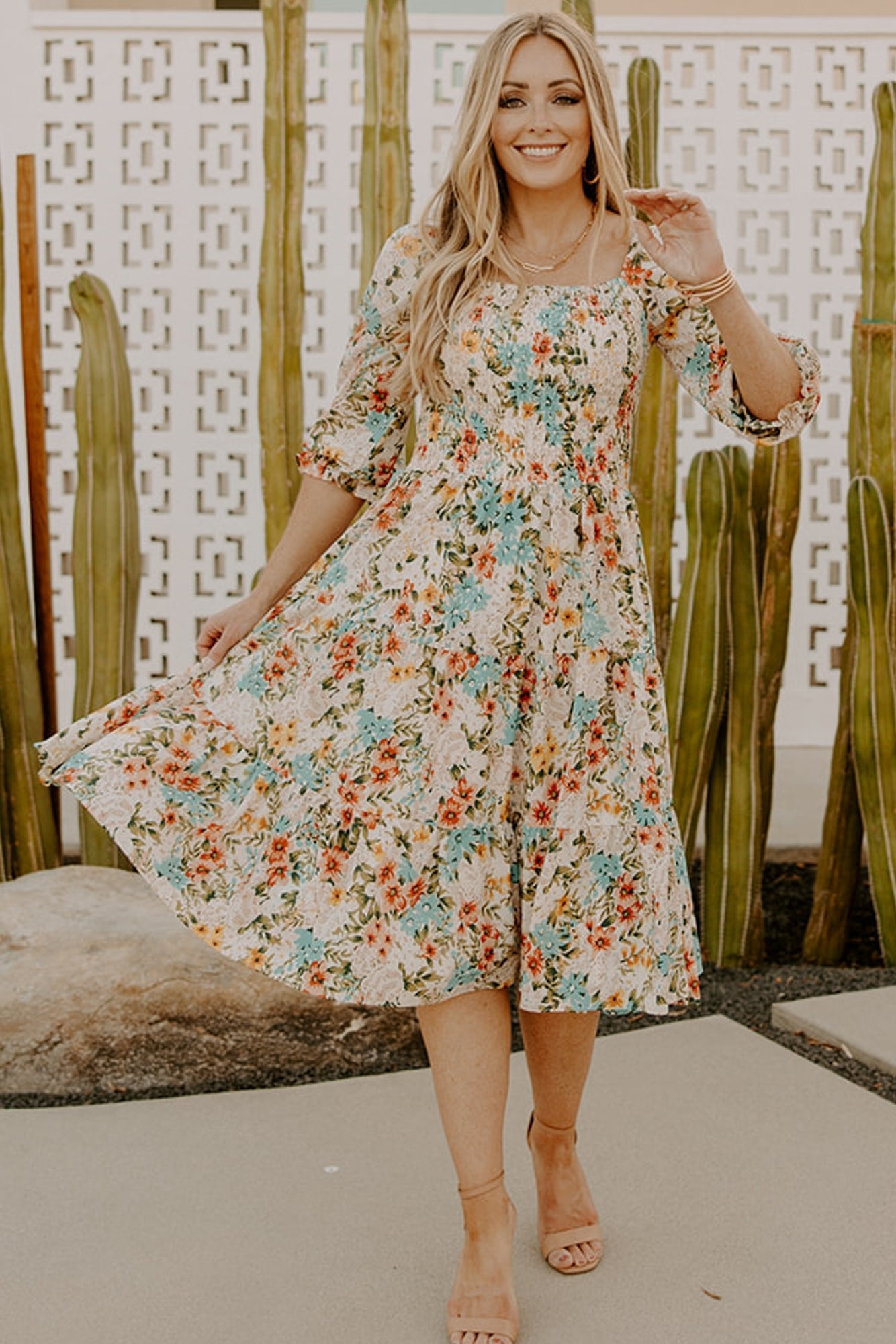 Baltic Born Womens Marta Smocked Midi Dress | Summer Floral | Size: 2XL Baltic Born Womens Marta Smocked Midi Dress | Summer Floral | Size: 2XL