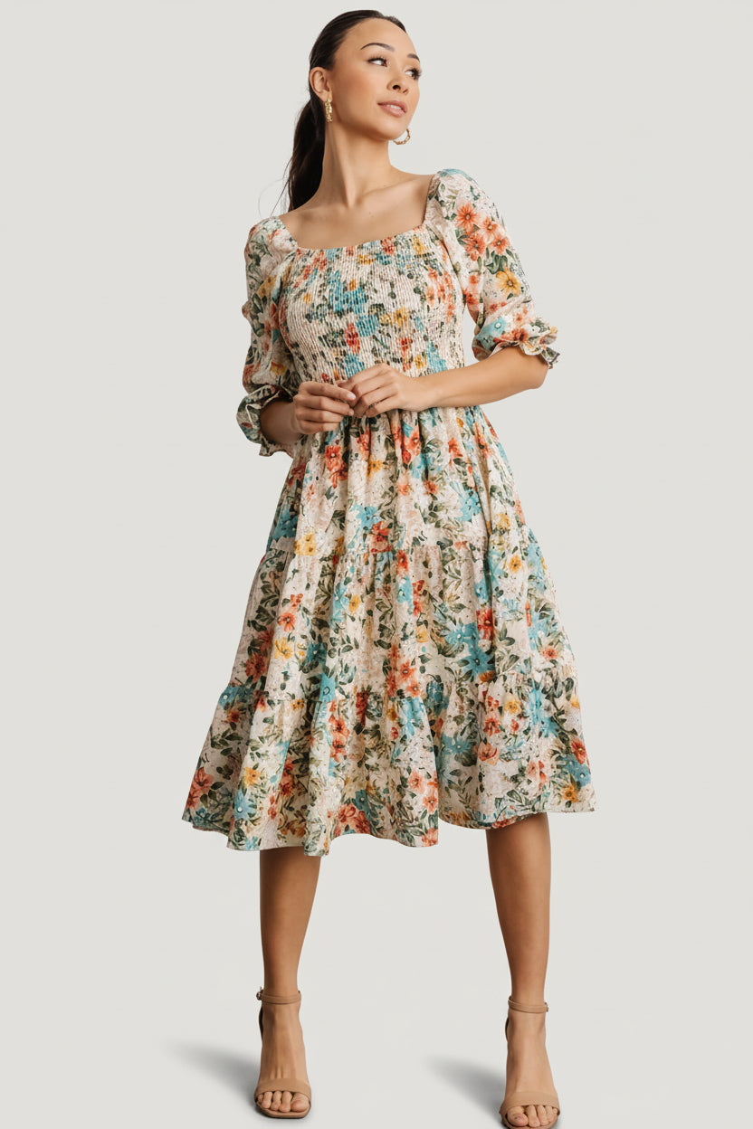 Baltic Born Womens Marta Smocked Midi Dress | Summer Floral | Size: 2XL Baltic Born Womens Marta Smocked Midi Dress | Summer Floral | Size: 2XL