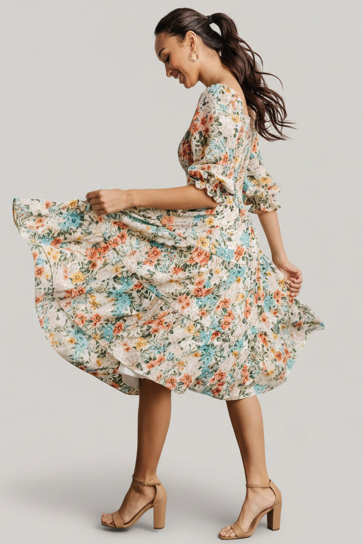 Baltic Born Womens Marta Smocked Midi Dress | Summer Floral Baltic Born Womens Marta Smocked Midi Dress | Summer Floral