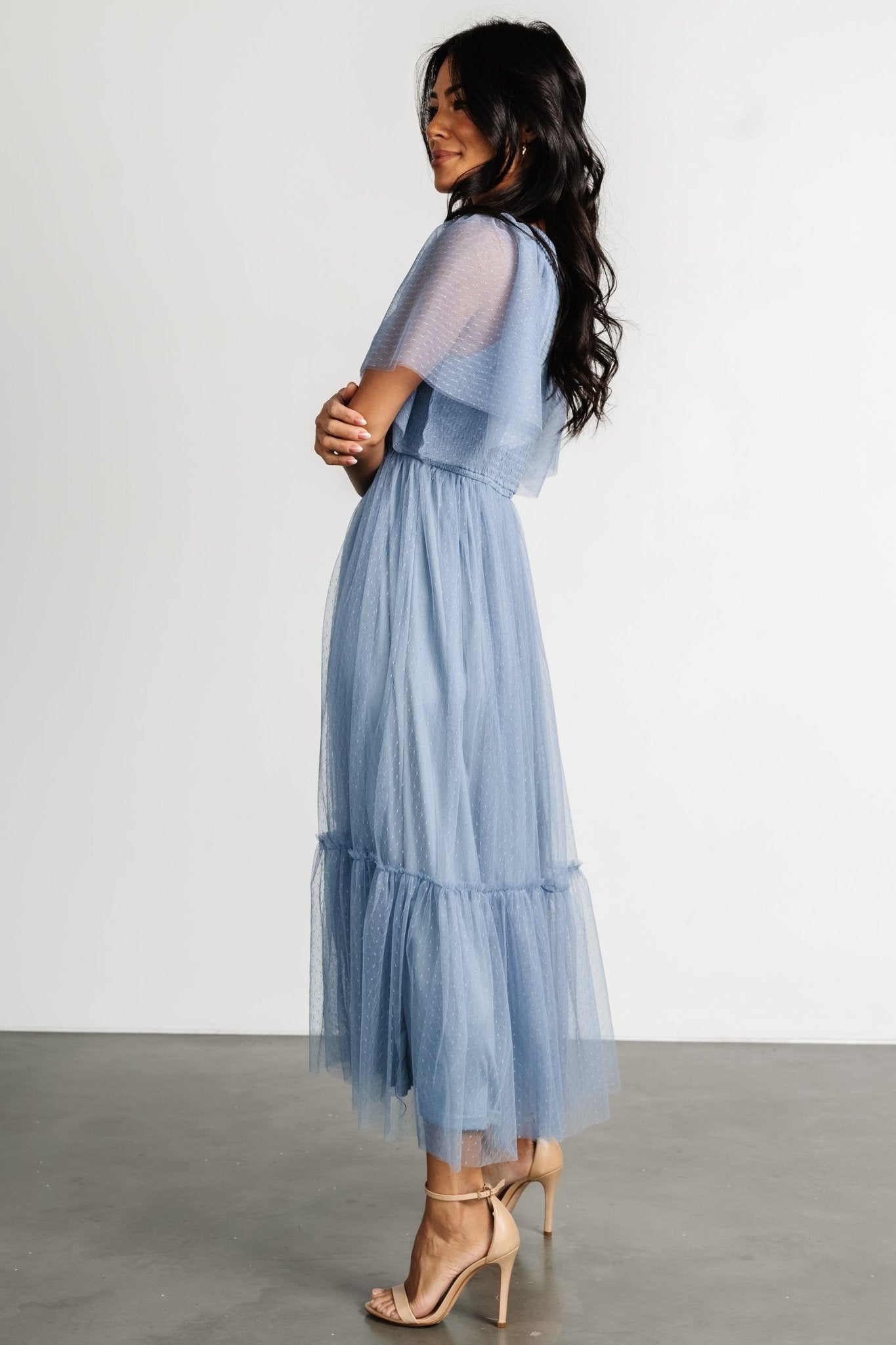 Martha Smocked Tulle Dress | Dusty Blue - Baltic Born