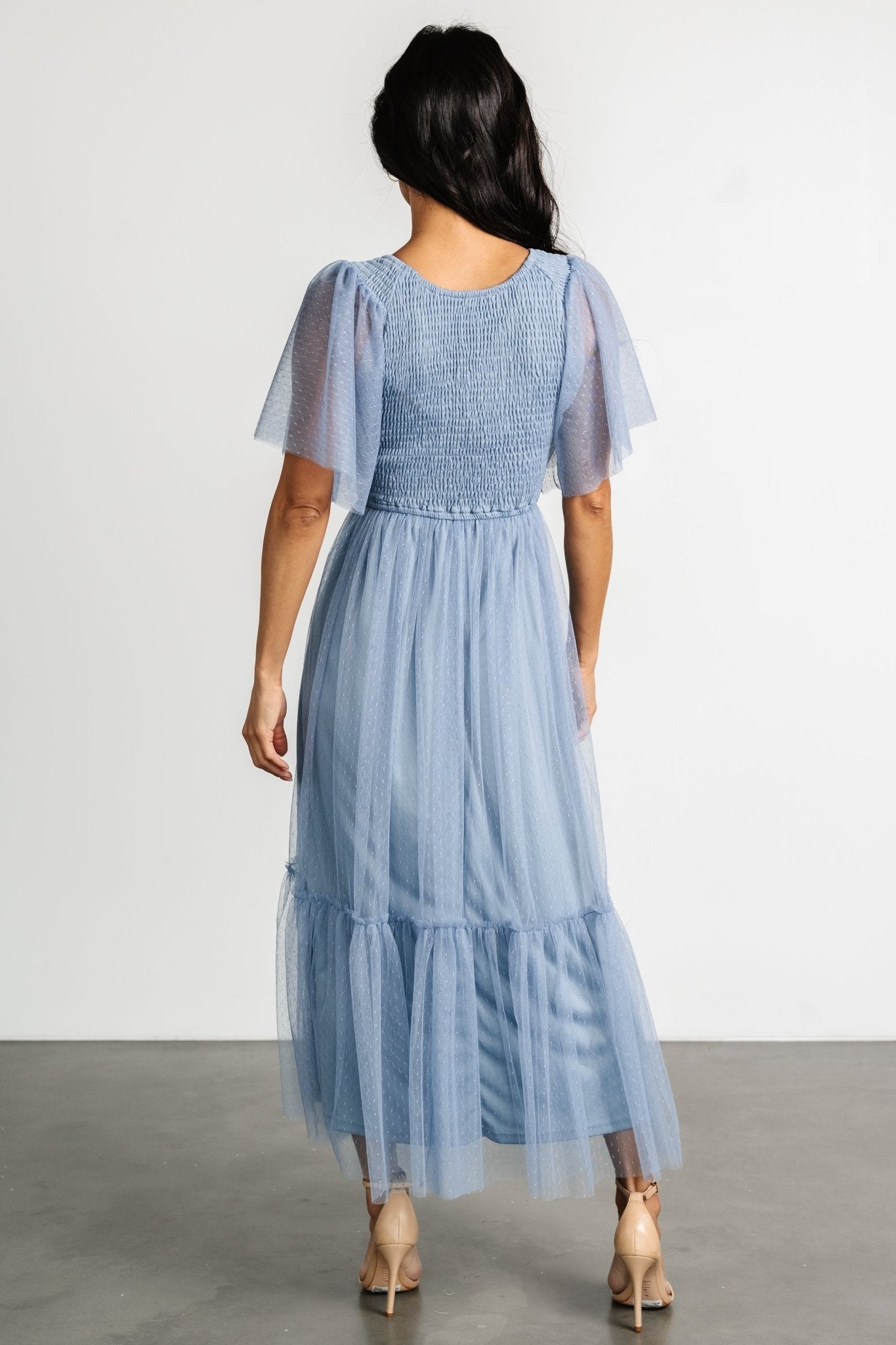 Martha Smocked Tulle Dress | Dusty Blue - Baltic Born