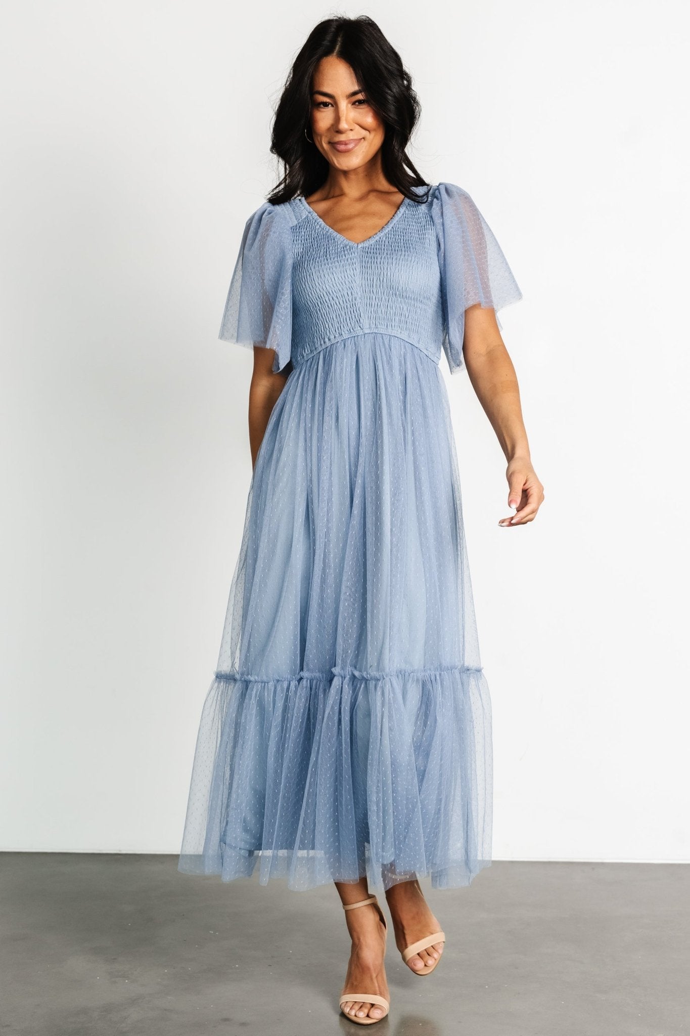 Martha Smocked Tulle Dress | Dusty Blue - Baltic Born