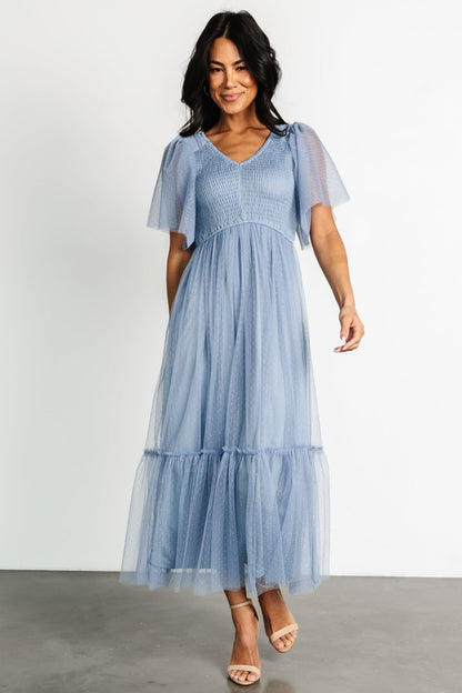 Martha Smocked Tulle Dress | Dusty Blue - Baltic Born