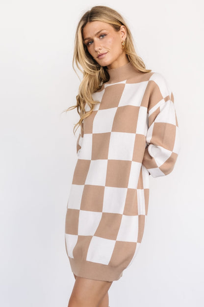 Mattie Checkered Sweater Dress | Taupe - Baltic Born