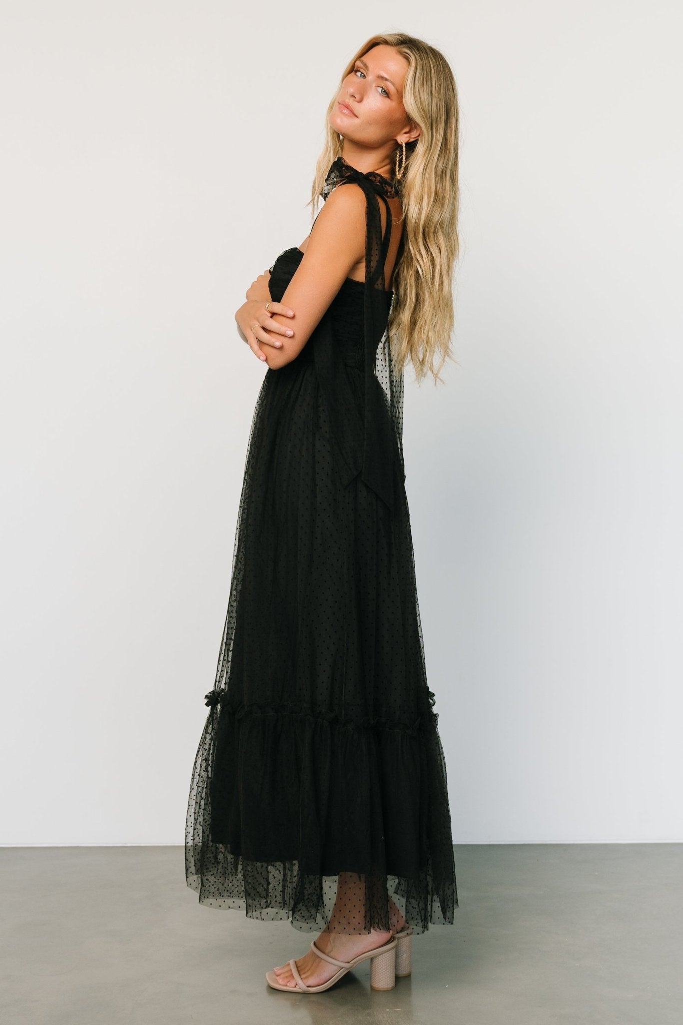 Mavani Swiss Dot Tulle Maxi Dress | Black - Baltic Born