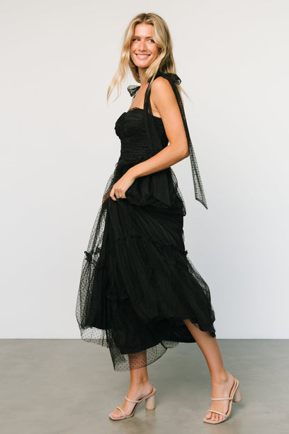 Mavani Swiss Dot Tulle Maxi Dress | Black - Baltic Born