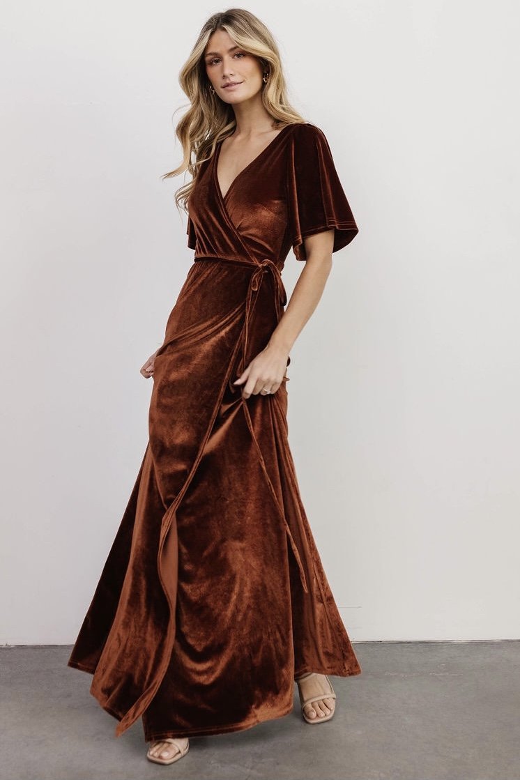 Meghan Velvet Wrap Maxi Dress | Bronze - Baltic Born