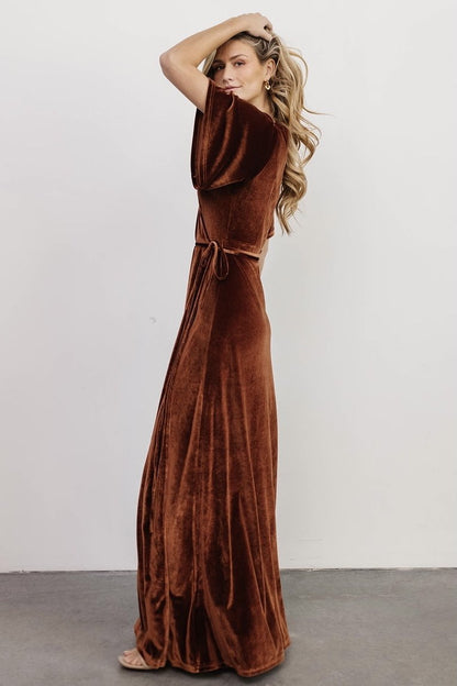 Meghan Velvet Wrap Maxi Dress | Bronze - Baltic Born