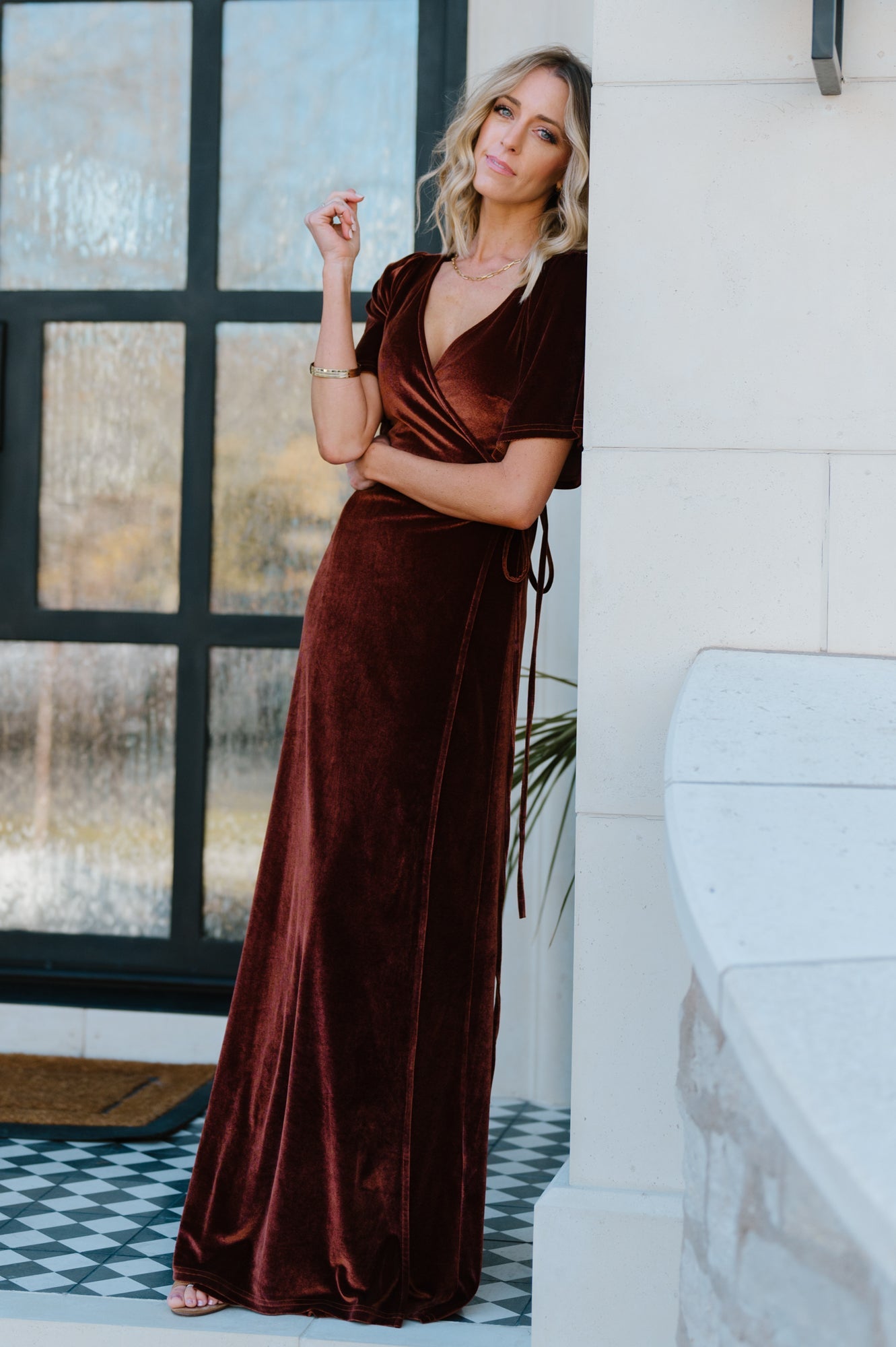 Meghan Velvet Wrap Maxi Dress | Bronze - Baltic Born