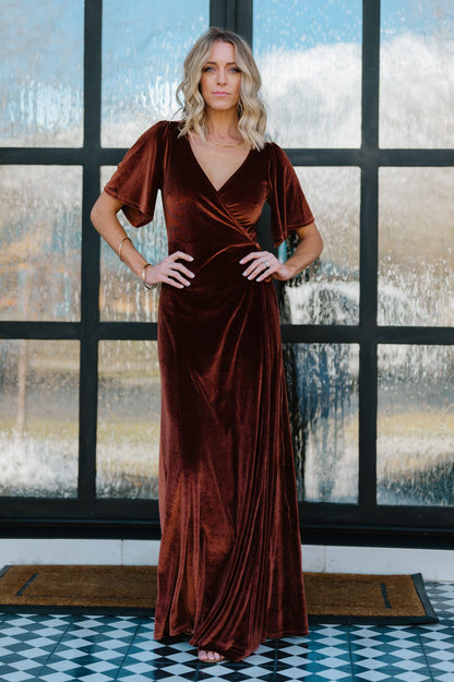 Meghan Velvet Wrap Maxi Dress | Bronze - Baltic Born