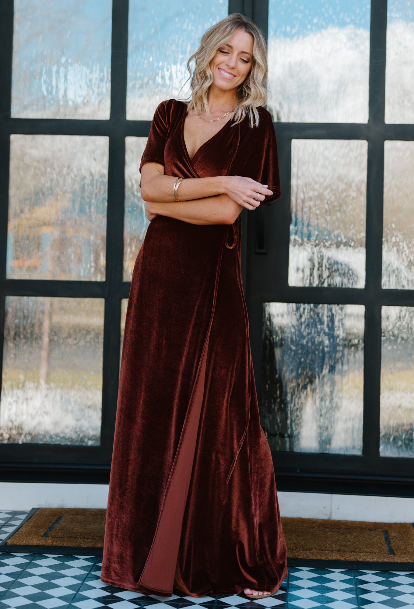 Meghan Velvet Wrap Maxi Dress | Bronze - Baltic Born