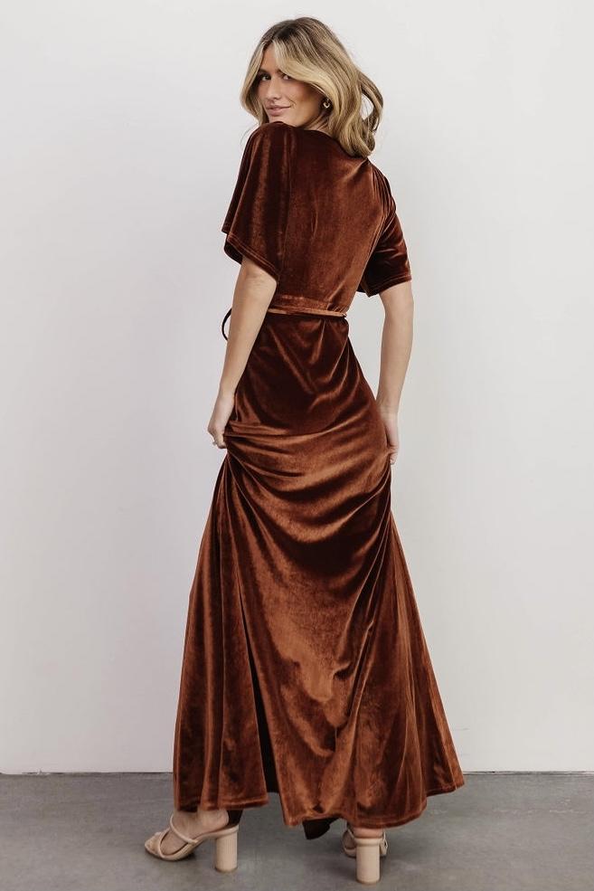 Meghan Velvet Wrap Maxi Dress | Bronze - Baltic Born