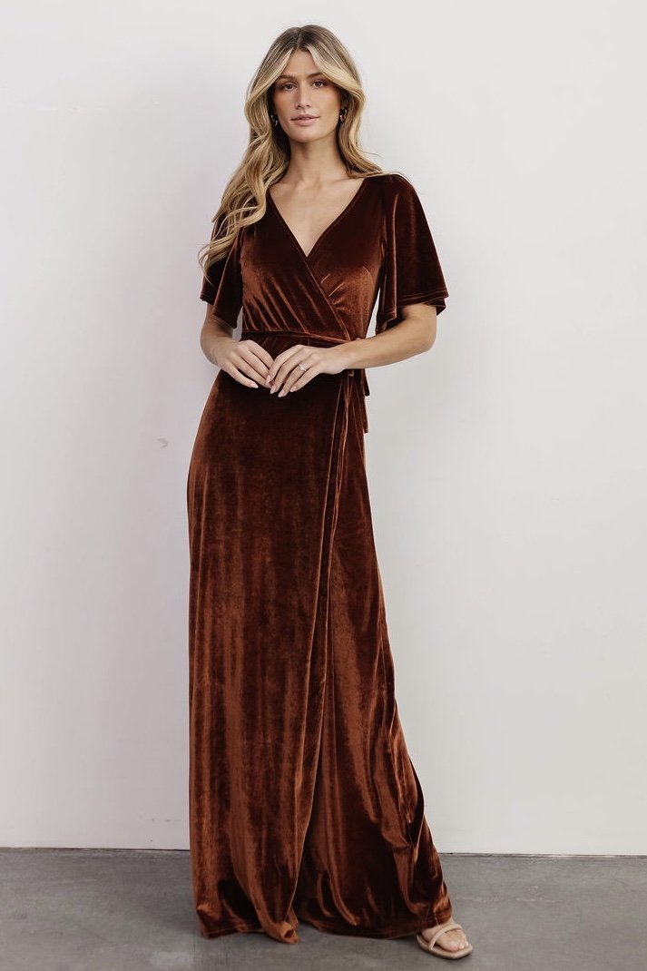 Meghan Velvet Wrap Maxi Dress | Bronze - Baltic Born