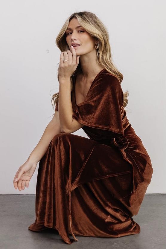 Meghan Velvet Wrap Maxi Dress | Bronze - Baltic Born