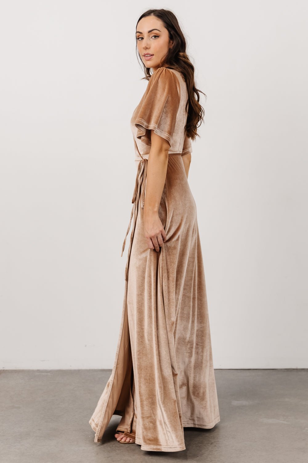 Meghan Velvet Wrap Maxi Dress | Champagne - Baltic Born