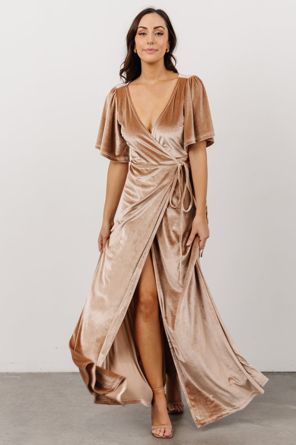 Meghan Velvet Wrap Maxi Dress | Champagne - Baltic Born