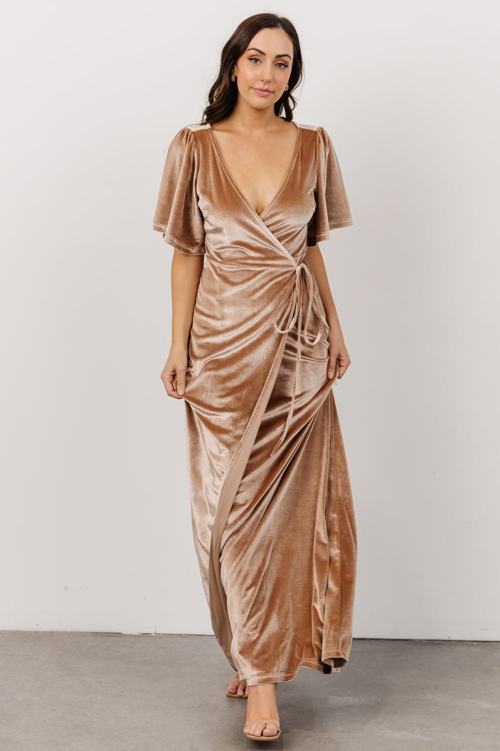 Meghan Velvet Wrap Maxi Dress | Champagne - Baltic Born