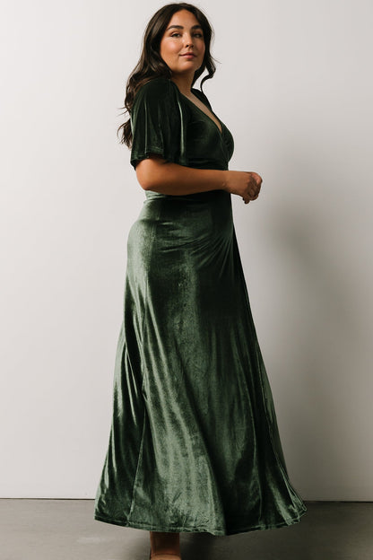 Meghan Velvet Wrap Maxi Dress | Deep Green - Baltic Born