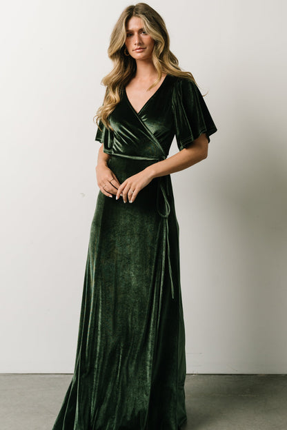 Meghan Velvet Wrap Maxi Dress | Deep Green - Baltic Born