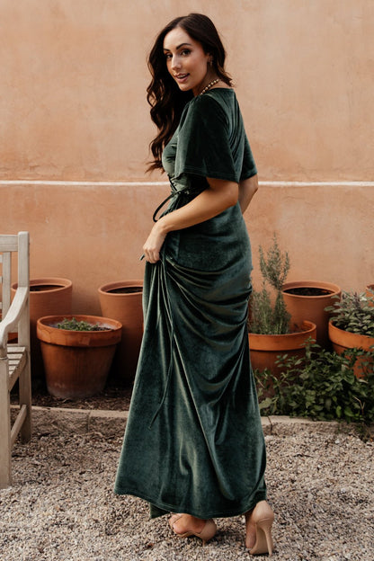 Meghan Velvet Wrap Maxi Dress | Deep Green - Baltic Born