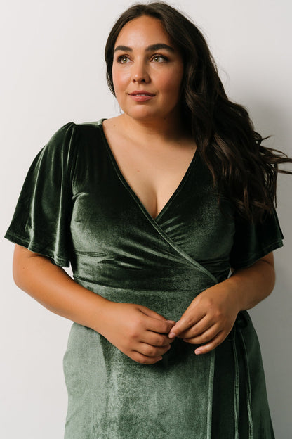 Meghan Velvet Wrap Maxi Dress | Deep Green - Baltic Born