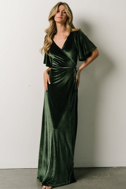 Meghan Velvet Wrap Maxi Dress | Deep Green - Baltic Born