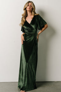 Meghan Velvet Wrap Maxi Dress | Deep Green | Baltic Born
