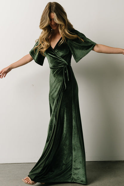 Meghan Velvet Wrap Maxi Dress | Deep Green - Baltic Born