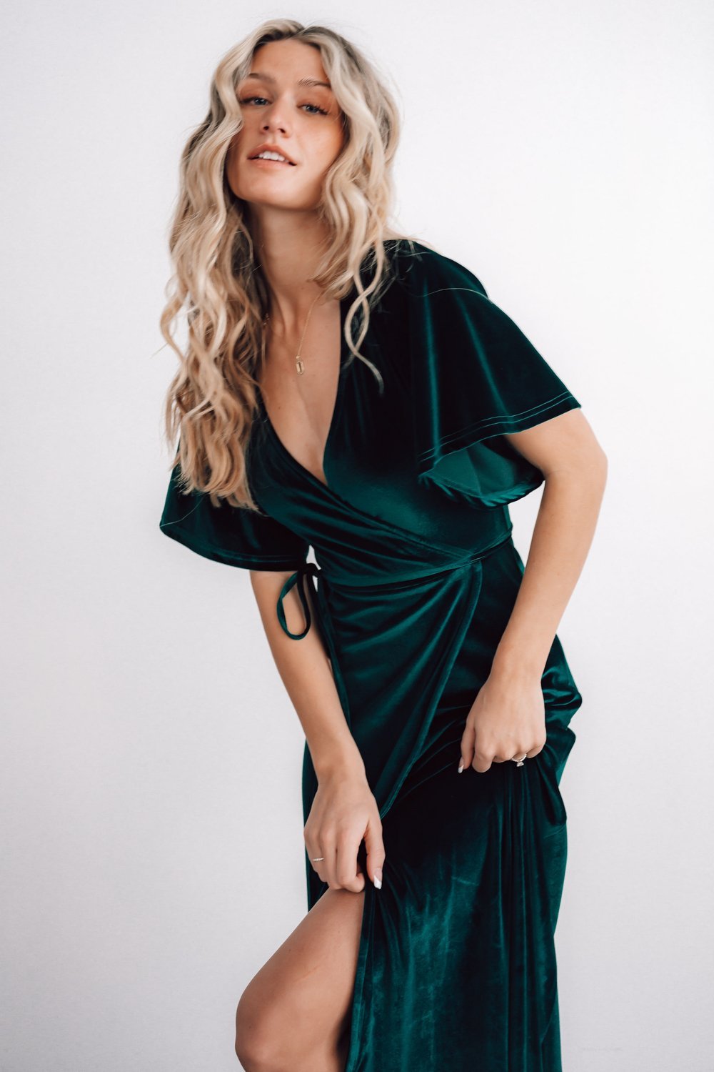 Meghan Velvet Wrap Maxi Dress | Emerald - Baltic Born