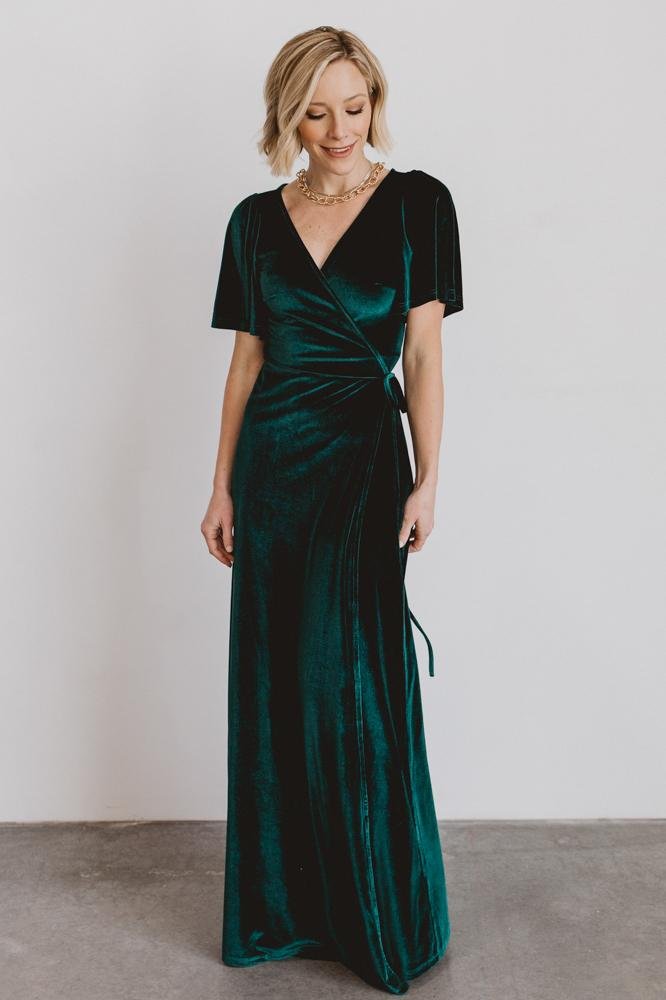 Meghan Velvet Wrap Maxi Dress | Emerald - Baltic Born