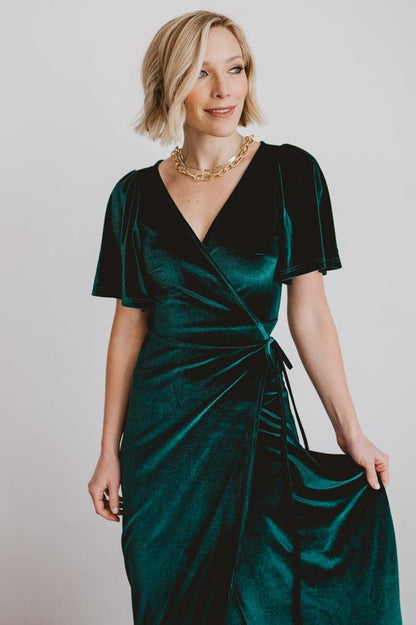 Meghan Velvet Wrap Maxi Dress | Emerald - Baltic Born