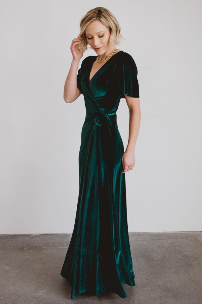 Meghan Velvet Wrap Maxi Dress | Emerald - Baltic Born