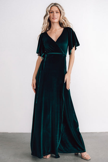 Meghan Velvet Wrap Maxi Dress | Emerald - Baltic Born