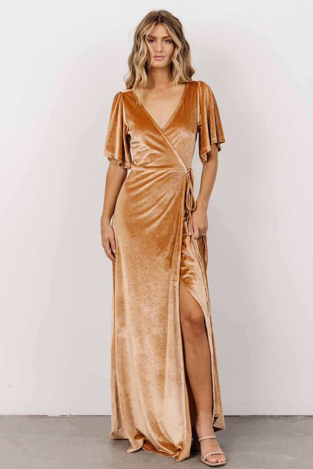 Meghan Velvet Wrap Maxi Dress | Golden Hour - Baltic Born