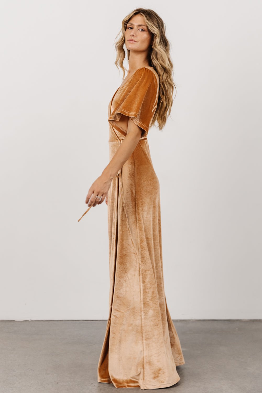 Meghan Velvet Wrap Maxi Dress | Golden Hour - Baltic Born