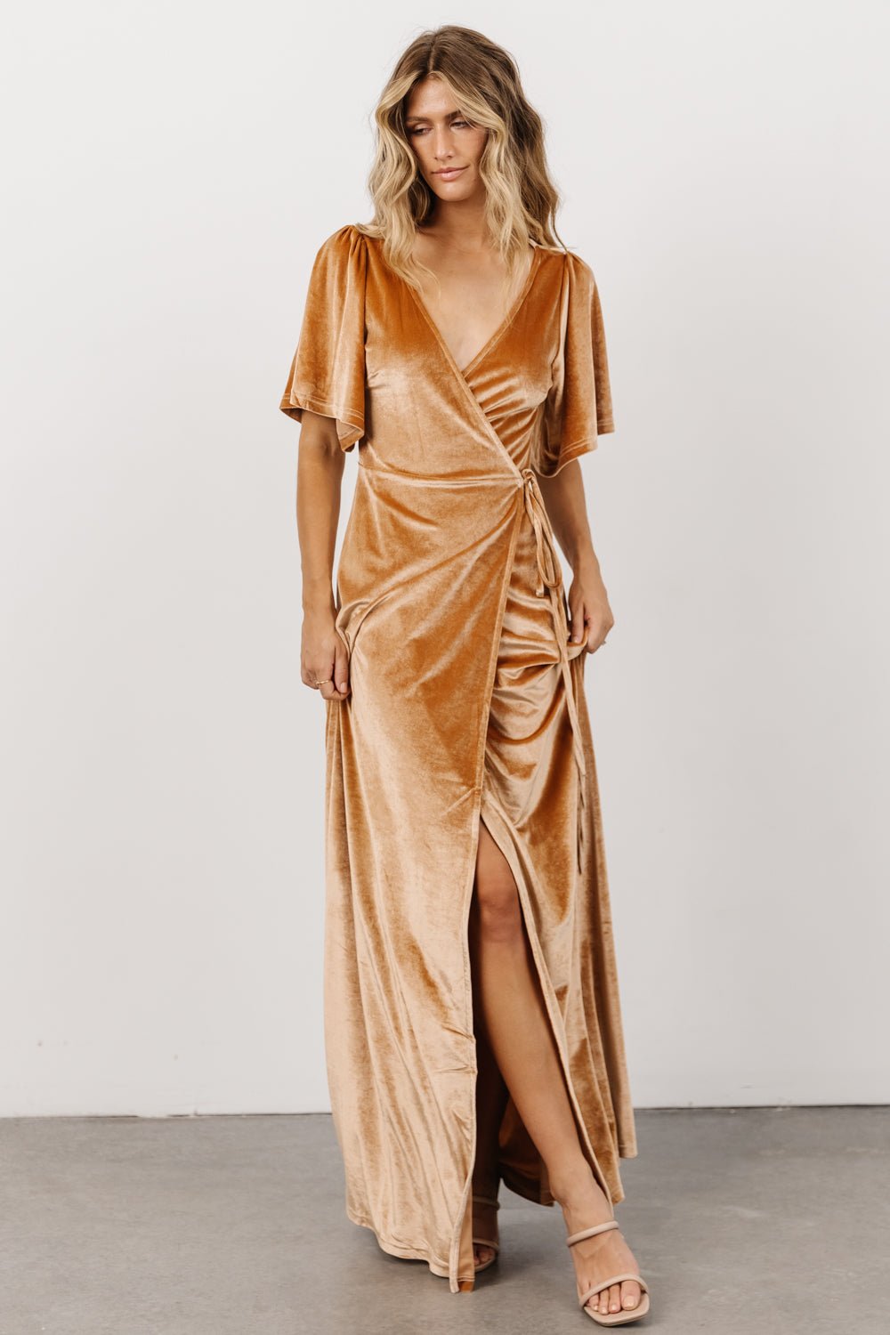 Meghan Velvet Wrap Maxi Dress | Golden Hour - Baltic Born