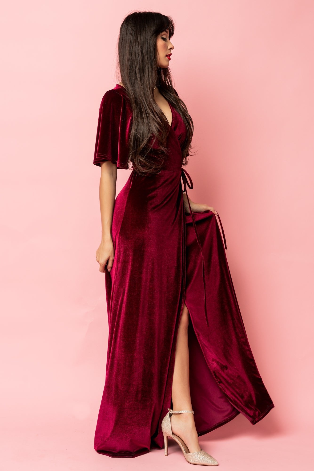 Meghan Velvet Wrap Maxi Dress | Mulberry - Baltic Born