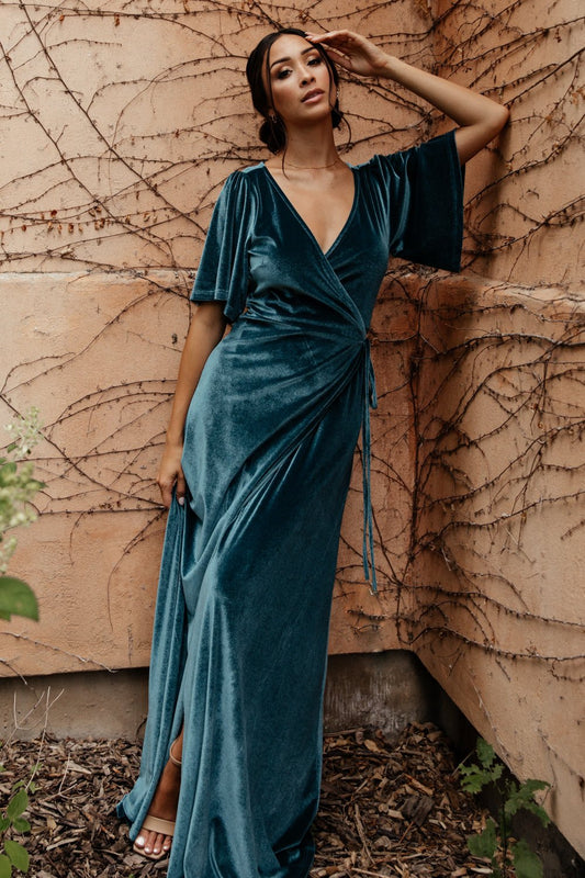 Meghan Velvet Wrap Maxi Dress | Persian Blue - Baltic Born