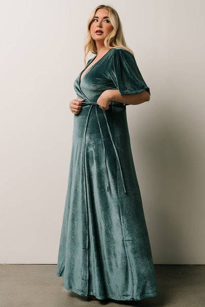 Meghan Velvet Wrap Maxi Dress | Persian Blue - Baltic Born