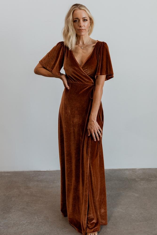 Meghan Velvet Wrap Maxi Dress | Spice - Baltic Born