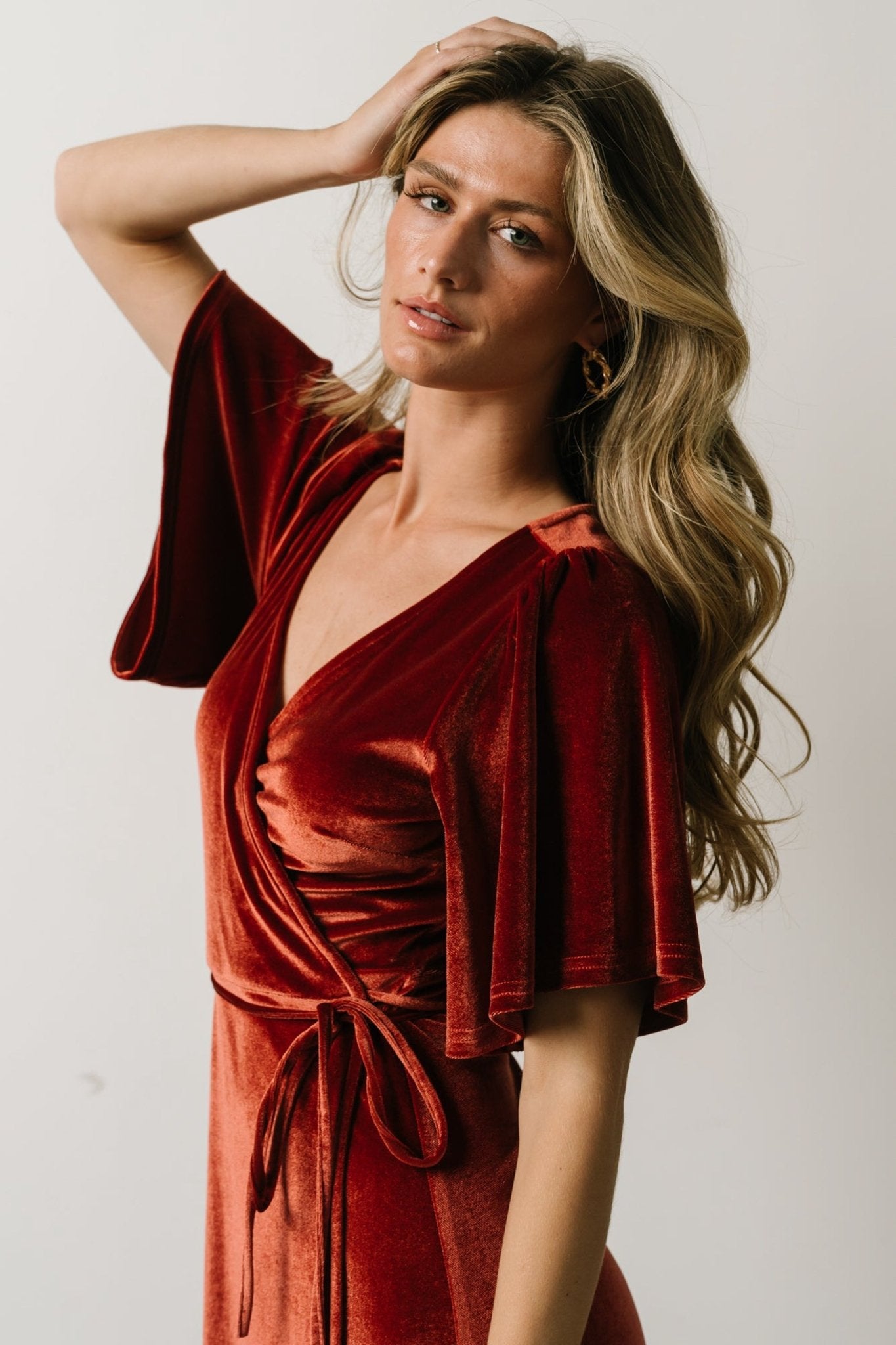 Meghan Velvet Wrap Maxi Dress | Terracotta - Baltic Born