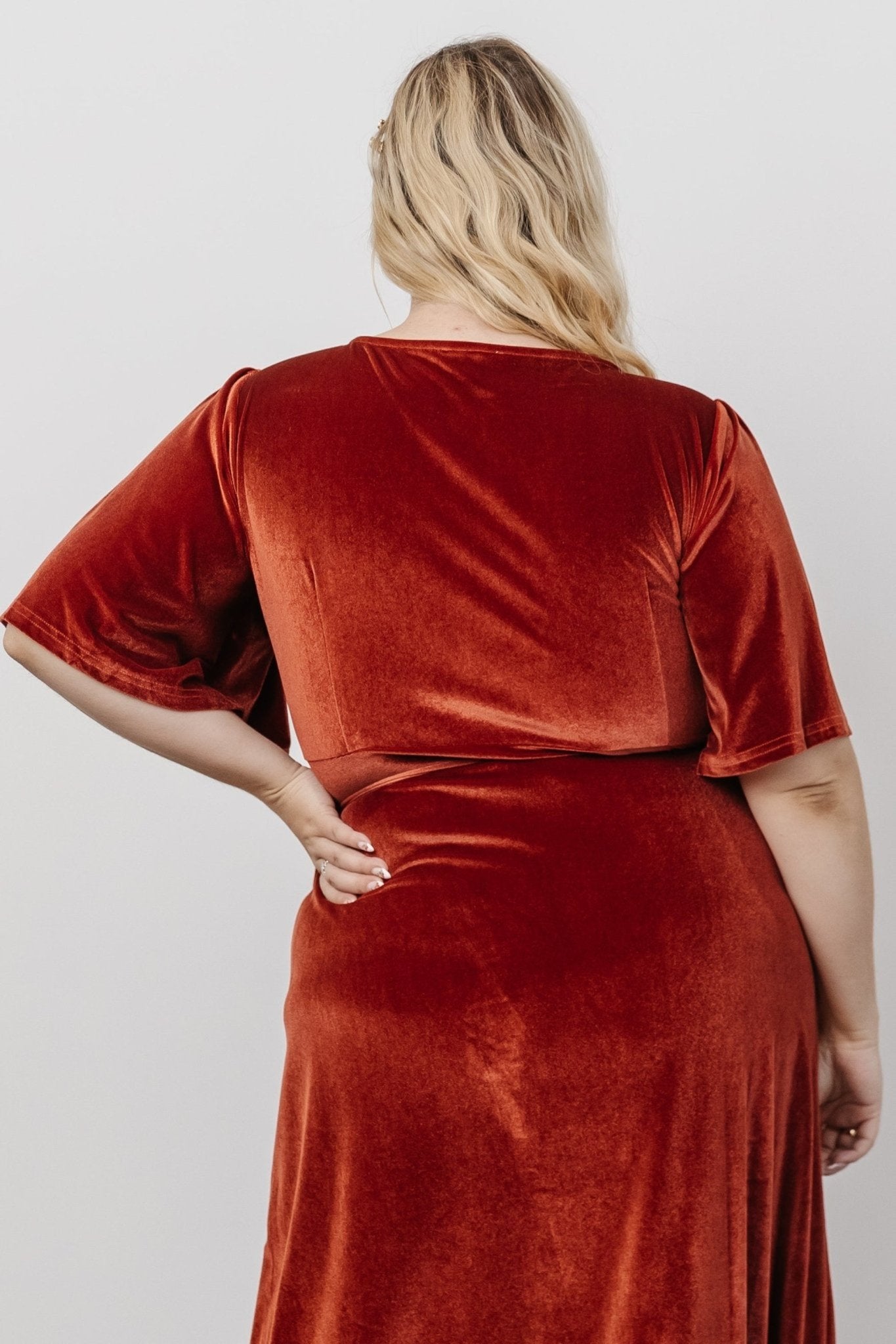 Meghan Velvet Wrap Maxi Dress | Terracotta - Baltic Born