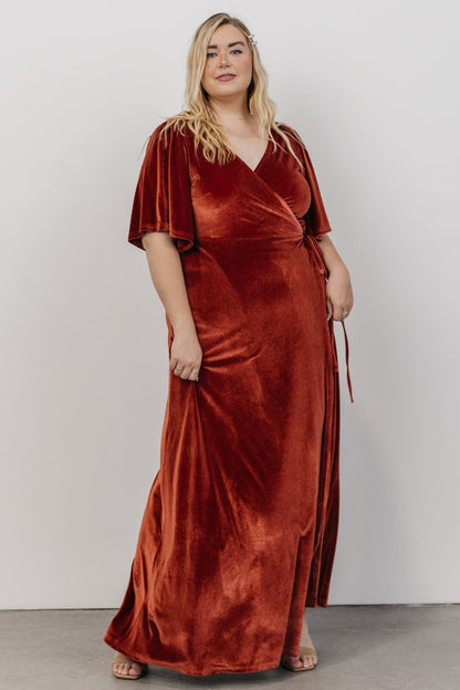 Meghan Velvet Wrap Maxi Dress | Terracotta - Baltic Born