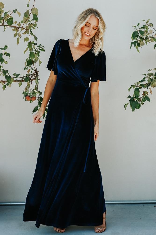 Meghan Velvet Wrap Maxi Dress | Navy | Baltic Born