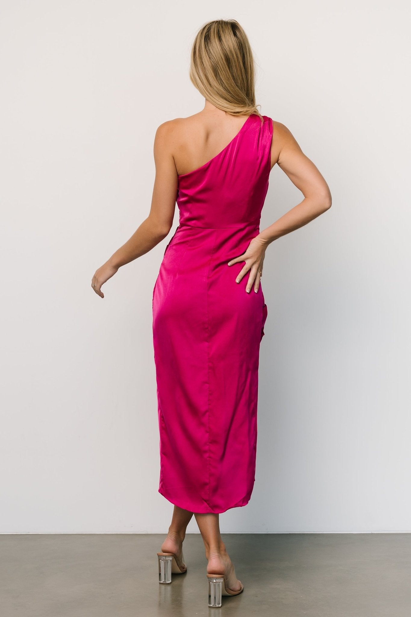 Melissa One Shoulder Midi Dress | Fuchsia - Baltic Born