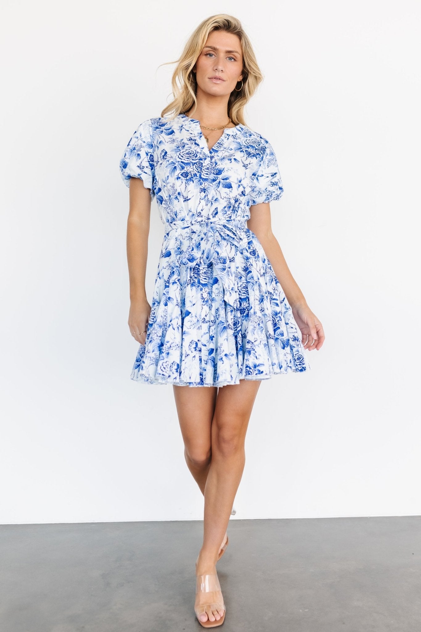 Mikki Mini Dress | White + Blue - Baltic Born